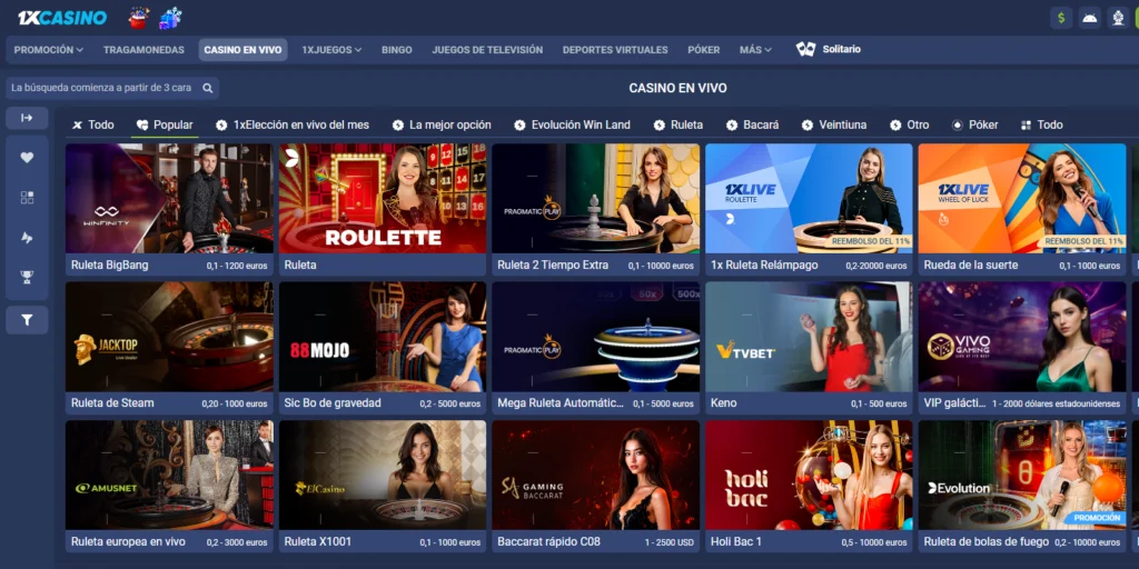 1xCasino Casino en vivo