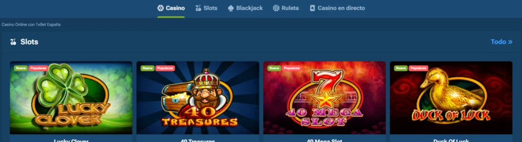 Juegos Disponibles en el Casino 1xBet