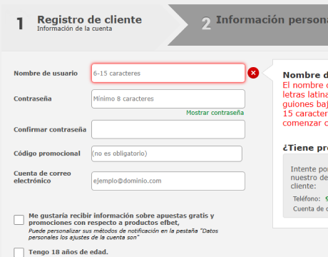 Rellena el formulario de registro: